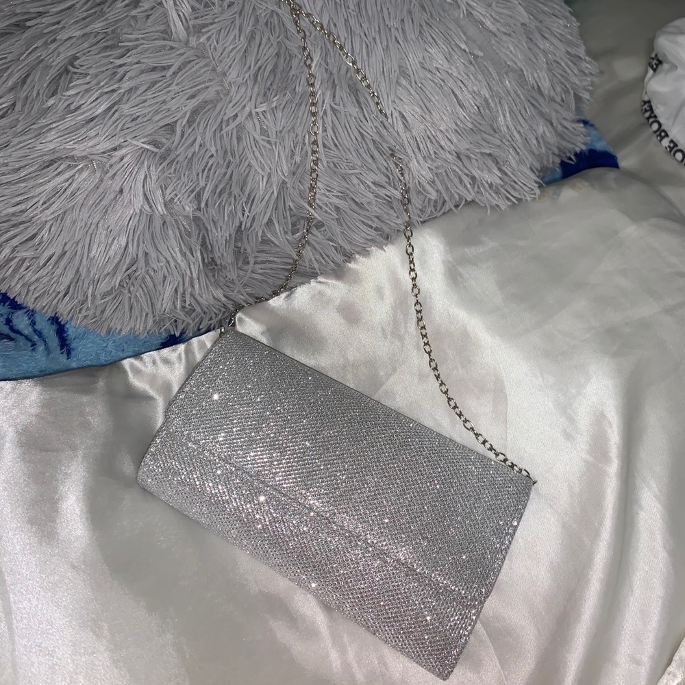 Silver Glitter Clutch Purse